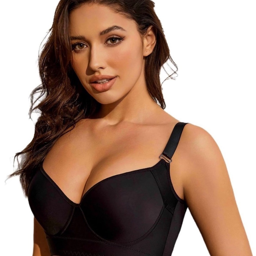 NEW Black Extra Back Support Full Fig Longline Underwire Full Coverage Bra, 40E‎